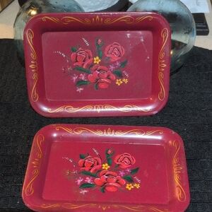 Floral Red Decorative Trays